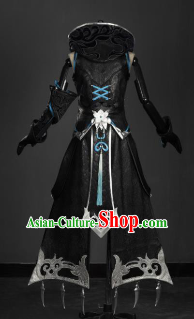 Chinese Ancient Cosplay Female General Heroine Black Dress Traditional Hanfu Princess Swordsman Costume for Women