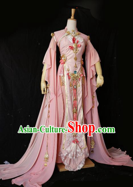 Chinese Ancient Cosplay Imperial Consort Female Knight Pink Dress Traditional Hanfu Princess Swordsman Costume for Women