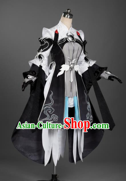 Chinese Ancient Cosplay Taoist Nun Female Knight Black Dress Traditional Hanfu Princess Swordsman Costume for Women