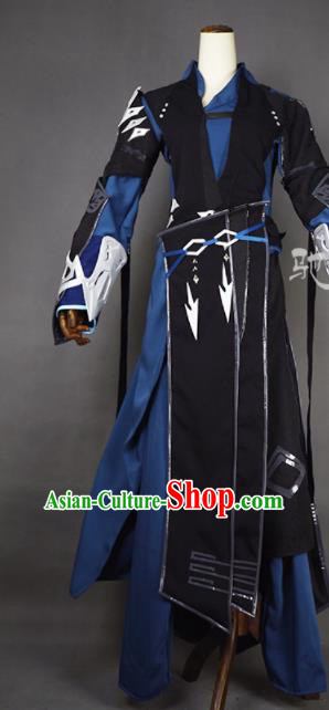 Chinese Ancient Cosplay Young Hero Knight Black Clothing Traditional Hanfu Swordsman Costume for Men