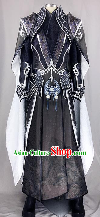 Chinese Ancient Drama Cosplay Royal Highness Young Knight Black Clothing Traditional Hanfu Swordsman Costume for Men