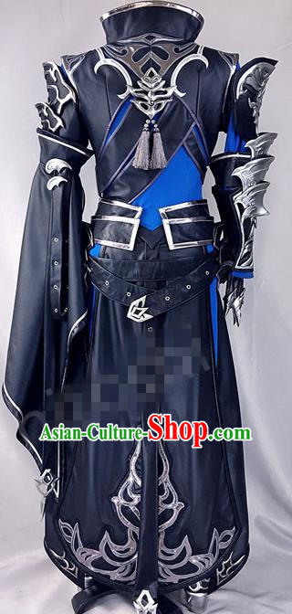 Chinese Ancient Drama Cosplay General Black Armor Clothing Traditional Hanfu Swordsman Costume for Men