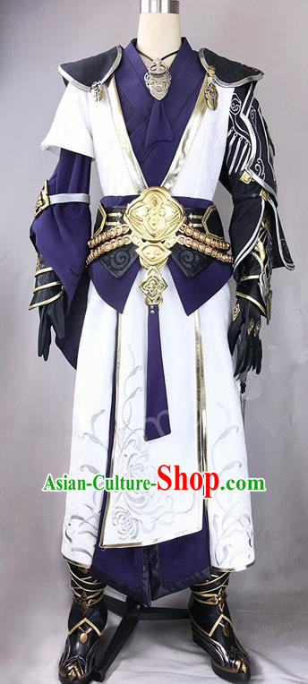 Chinese Ancient Drama Cosplay Royal Highness General White Clothing Traditional Hanfu Swordsman Costume for Men