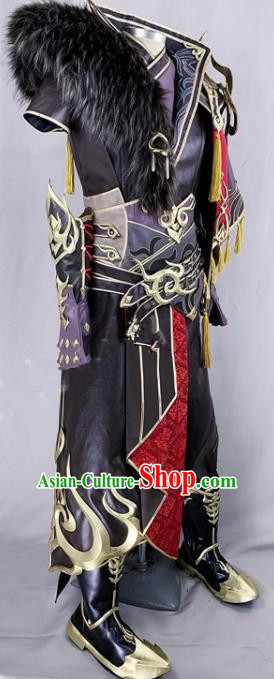 Chinese Ancient Drama Cosplay Young General Knight Black Armor Clothing Traditional Hanfu Swordsman Costume for Men