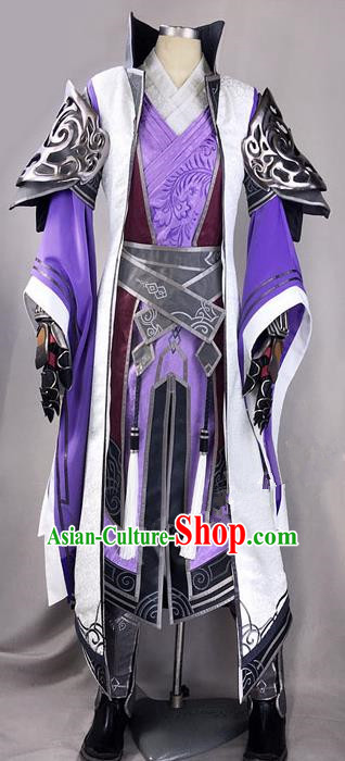 Chinese Ancient Drama Cosplay Royal Highness Purple Clothing Traditional Hanfu Swordsman Costume for Men