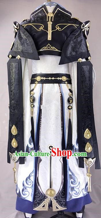 Chinese Ancient Drama Cosplay Royal Highness White Clothing Traditional Hanfu Swordsman Costume for Men