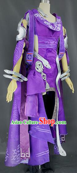 Chinese Ancient Cosplay Young Heroine Purple Dress Traditional Hanfu Female Swordsman Costume for Women
