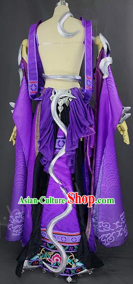 Chinese Ancient Cosplay Young Heroine Purple Dress Traditional Hanfu Female Swordsman Costume for Women