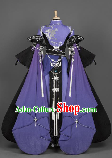 Chinese Ancient Cosplay Fairy Female Knight Purple Dress Traditional Hanfu Princess Swordsman Costume for Women