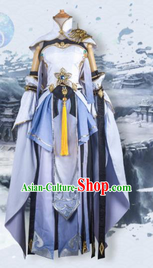 Chinese Ancient Cosplay Fairy Princess Violet Dress Traditional Hanfu Female Knight Swordsman Costume for Women