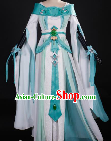 Chinese Ancient Cosplay Fairy Princess Green Dress Traditional Hanfu Female Knight Swordsman Costume for Women