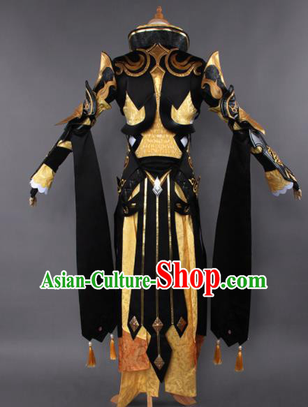 Chinese Ancient Cosplay Taoist Nun Female Knight Golden Dress Traditional Hanfu Princess Swordsman Costume for Women