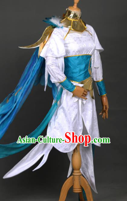 Chinese Ancient Cosplay Game Female Knight White Dress Traditional Hanfu Swordsman Costume for Women