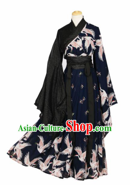 Chinese Ancient Cosplay Game Fairy Princess Black Dress Traditional Hanfu Swordsman Costume for Women