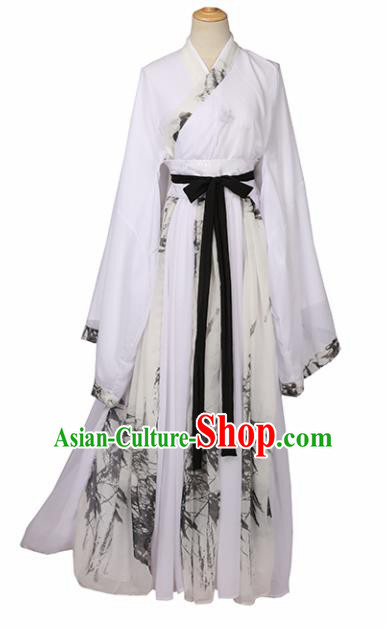Chinese Ancient Cosplay Game Fairy Swordsman White Dress Traditional Hanfu Imperial Consort Costume for Women