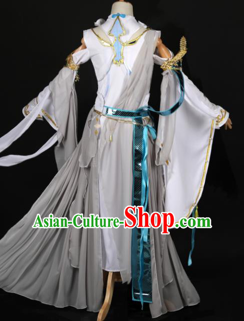Chinese Ancient Cosplay Fairy Court Lady White Dress Traditional Hanfu Princess Costume for Women