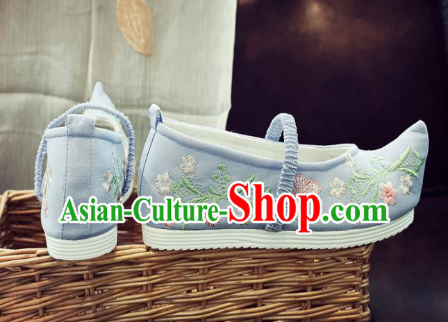 Asian Chinese National Blue Cloth Shoes Traditional Hanfu Shoes Embroidered Shoes for Women