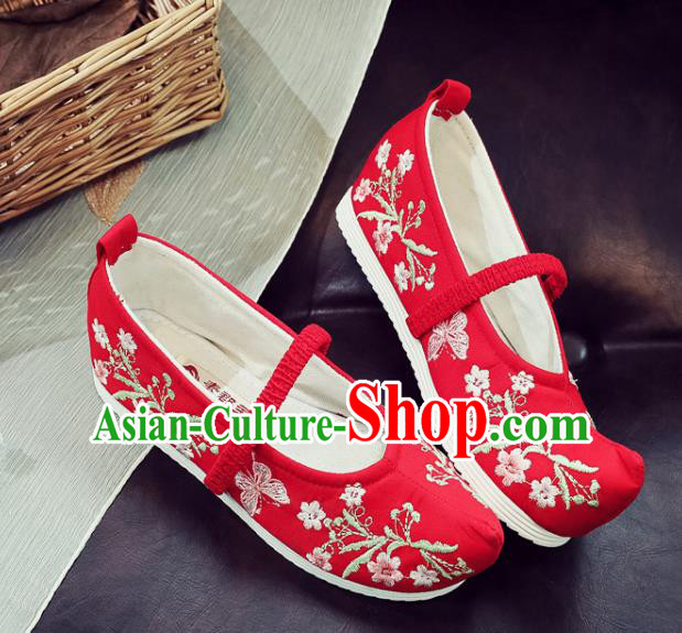 Asian Chinese National Red Cloth Shoes Traditional Hanfu Shoes Embroidered Shoes for Women