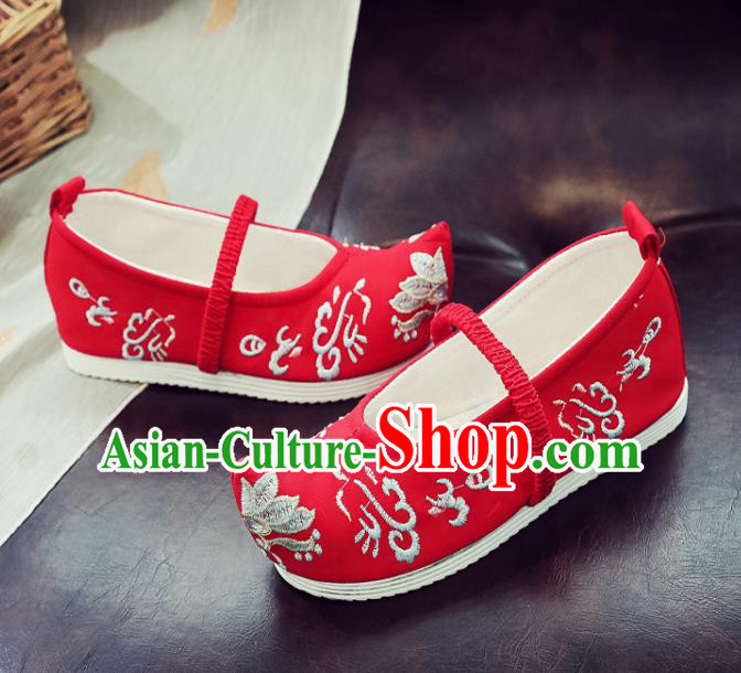 Asian Chinese Traditional Princess Hanfu Shoes National Red Cloth Shoes Embroidered Shoes for Kids