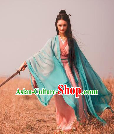 Chinese Traditional Jin Dynasty Female Swordsman Replica Costumes Ancient Drama Wu Xia Heroine Hanfu Dress for Women