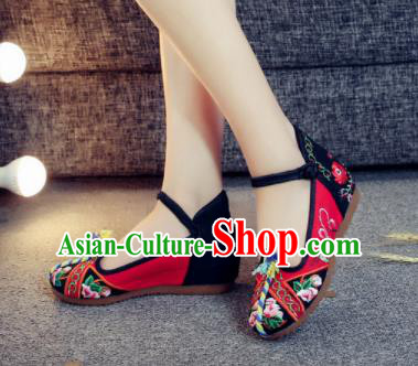 Asian Chinese Traditional Ethnic Dance Red Embroidered Shoes Hanfu Wedding Shoes National Cloth Shoes for Women