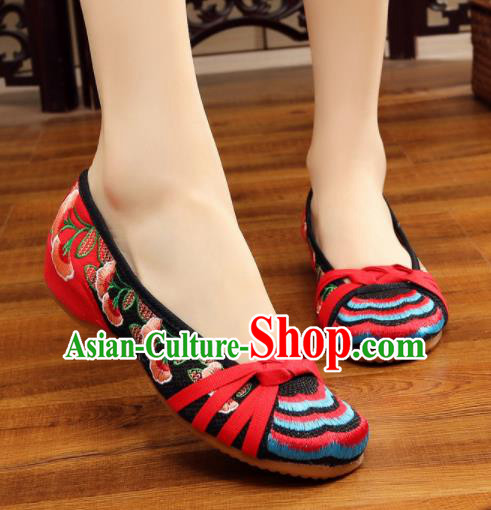 Asian Chinese Traditional Dance Embroidered Red Shoes Hanfu Wedding Shoes National Cloth Shoes for Women