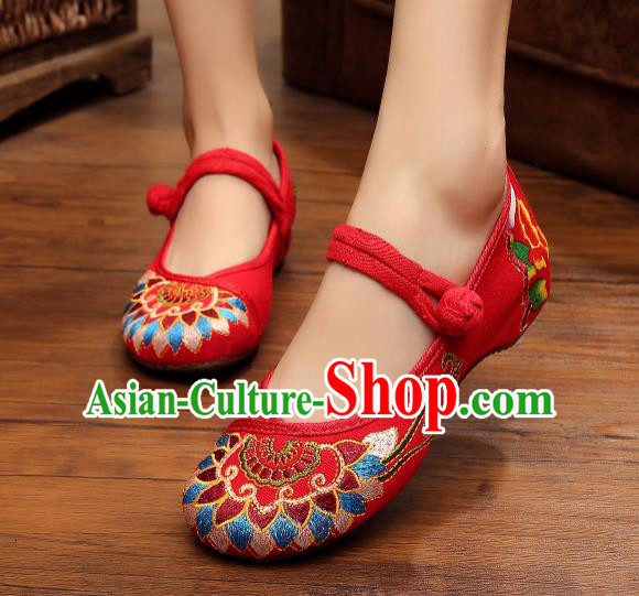 Asian Chinese Classical Dance Red Embroidered Shoes Traditional Hanfu Shoes National Cloth Shoes for Women