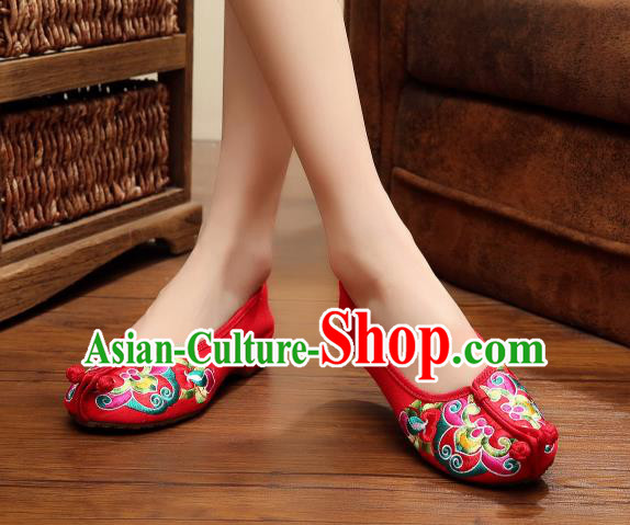 Asian Chinese National Red Embroidered Shoes Dance Cloth Shoes Traditional Hanfu Shoes for Women