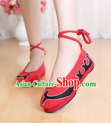 Asian Chinese National Red Cloth Shoes Classical Dance Shoes Traditional Hanfu Shoes for Women
