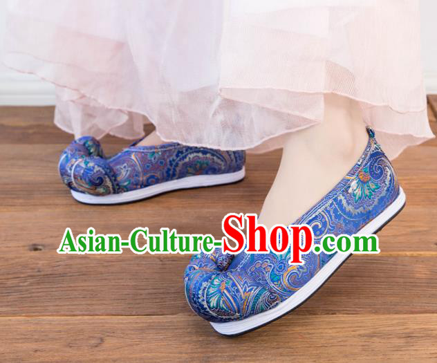 Asian Chinese Traditional Embroidered Shoes Ancient Princess Royalblue Shoes Hanfu Shoes for Women