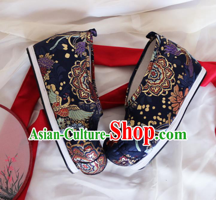 Asian Chinese Traditional Embroidered Shoes Ancient Princess Navy Shoes Hanfu Shoes for Women