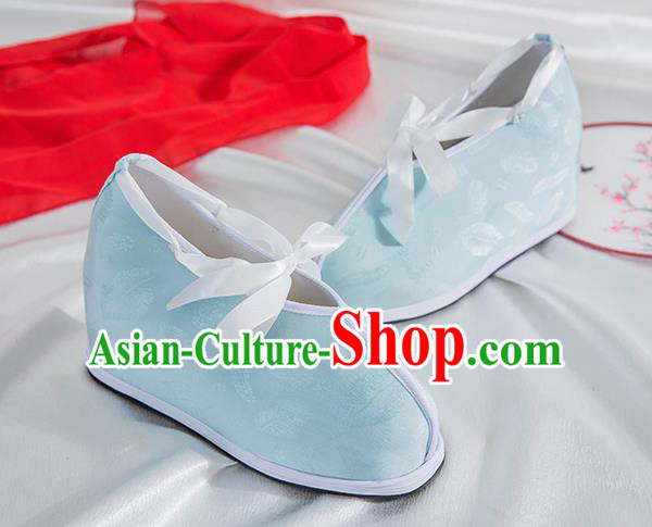 Asian Chinese Traditional Light Green Cloth Shoes Ancient Princess Shoes Hanfu Shoes for Women