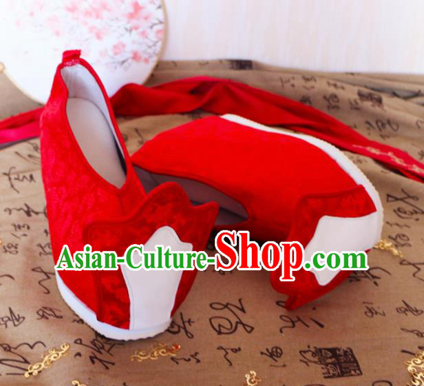 Asian Chinese Traditional Wedding Red Satin Shoes Ancient Princess Shoes Hanfu Shoes for Women