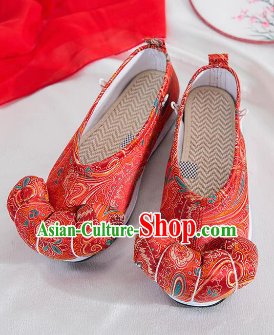 Asian Chinese Traditional Red Satin Shoes Ancient Princess Wedding Shoes Hanfu Shoes for Women