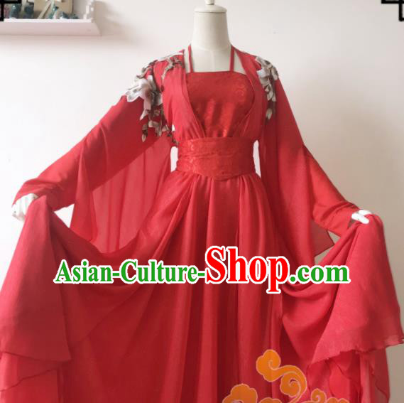 Chinese Traditional Cosplay Fairy Princess Red Dress Custom Ancient Female Swordsman Costume for Women