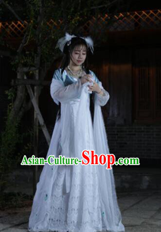 Chinese Traditional Cosplay Swordswoman Fairy White Dress Custom Ancient Tang Dynasty Princess Costume for Women