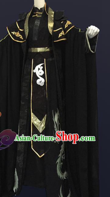 Custom Chinese Ancient Cosplay Knight Taoist Priest Black Clothing Traditional Swordsman Royal Highness Costume for Men