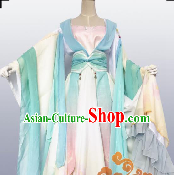 Chinese Traditional Cosplay Fairy Green Dress Custom Ancient Tang Dynasty Swordswoman Princess Costume for Women