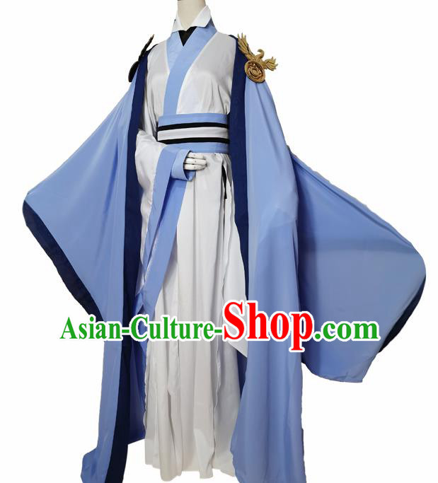 Chinese Ancient Cosplay Swordsman Blue Clothing Custom Traditional Royal Prince Costume for Men
