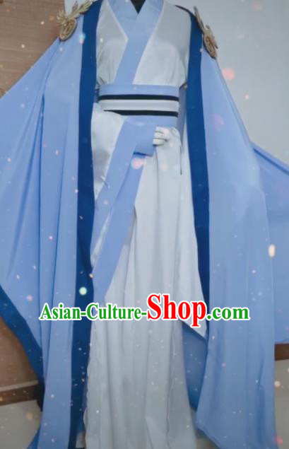 Chinese Ancient Cosplay Swordsman Blue Clothing Custom Traditional Royal Prince Costume fro Men