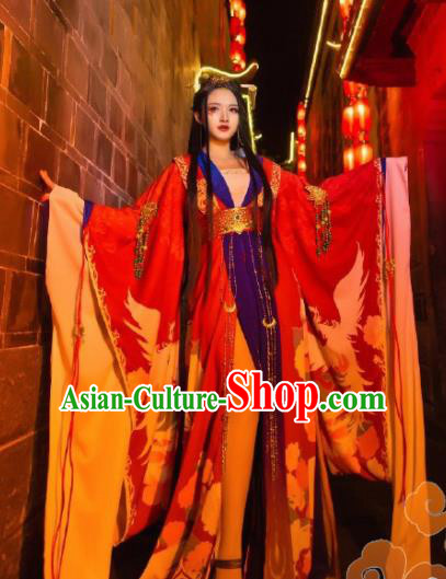 Chinese Traditional Cosplay Fairy Princess Red Dress Custom Ancient Tang Dynasty Imperial Consort Swordswoman Princess Costume for Women