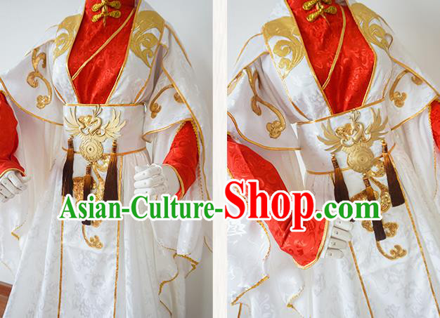 Chinese Ancient Cosplay Prince Swordsman White Clothing Custom Traditional Nobility Childe Costume fro Men
