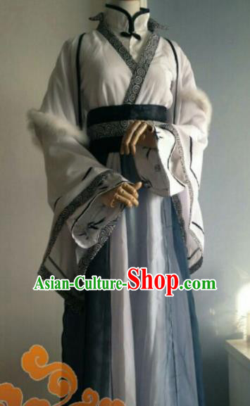 Custom Chinese Ancient King Prince Grey Clothing Traditional Cosplay Swordsman Costume for Men