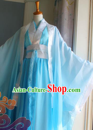 Custom Chinese Ancient Prince Nobility Childe Blue Clothing Traditional Cosplay Swordsman Costume for Men