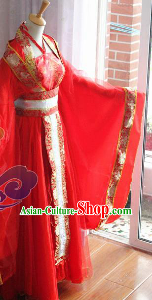 Traditional Chinese Cosplay Princess Wedding Red Dress Ancient Bride Swordswoman Costume for Women