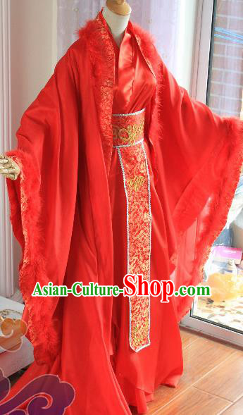 Custom Chinese Ancient Royal Prince Hua Rong Red Clothing Traditional Cosplay Swordsman Wedding Costume for Men