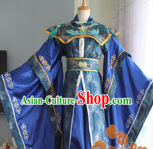 Custom Chinese Ancient Royal Highness Royalblue Clothing Traditional Cosplay Emperor Swordsman Costume for Men