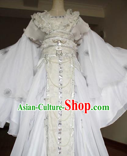 Traditional Chinese Cosplay Goddess Imperial Consort White Dress Ancient Fairy Swordswoman Costume for Women