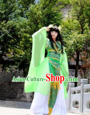 Traditional Chinese Cosplay Goddess Court Princess Green Dress Ancient Fairy Swordswoman Costume for Women