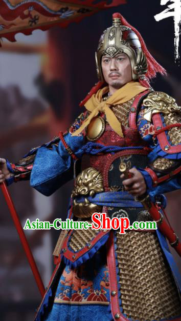 Chinese Ancient Cosplay General Armor and Helmet Traditional Han Dynasty Military Officer Costumes Complete Set for Men